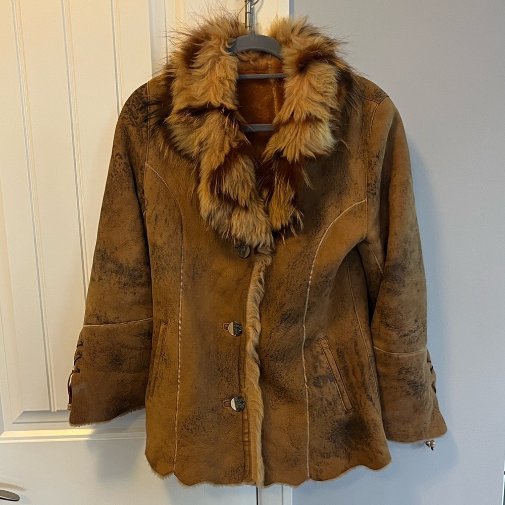Xena Women's Brown Lamb Leather Hippie Coat S